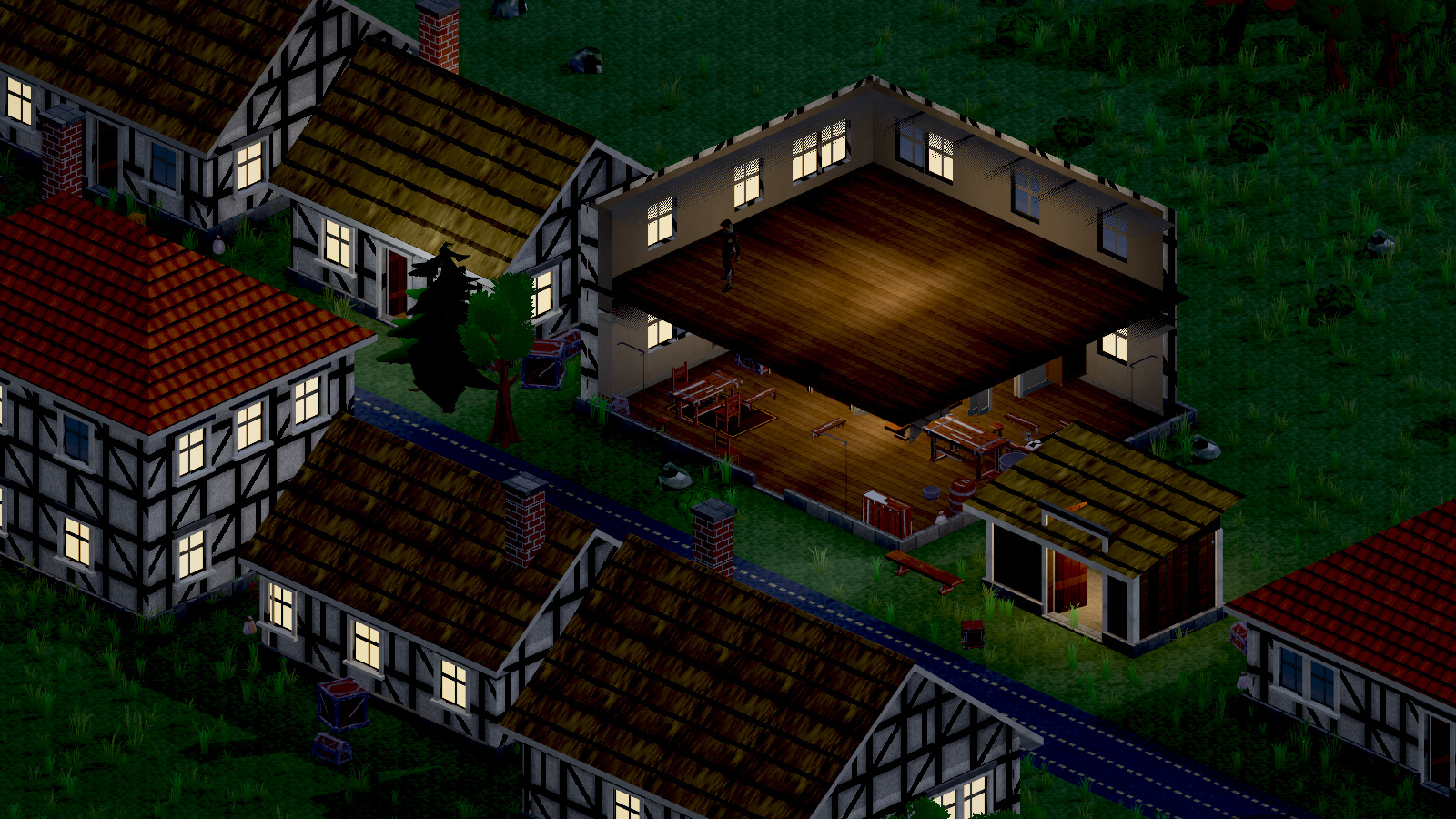 Open floor in the village at night
